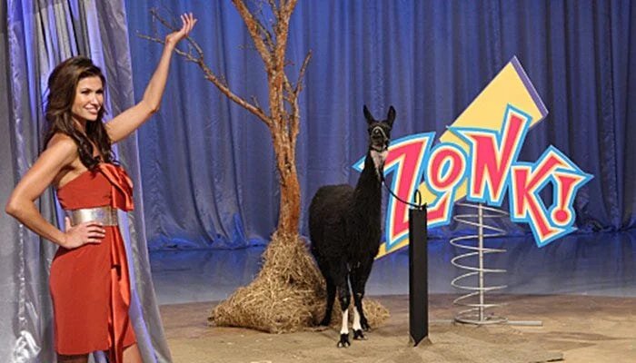 A llama beside a &lsquo;Zonk!&rsquo; sign, from Let&rsquo;s Make a Deal
